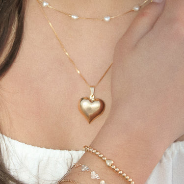Gold Puffed Heart Necklace
